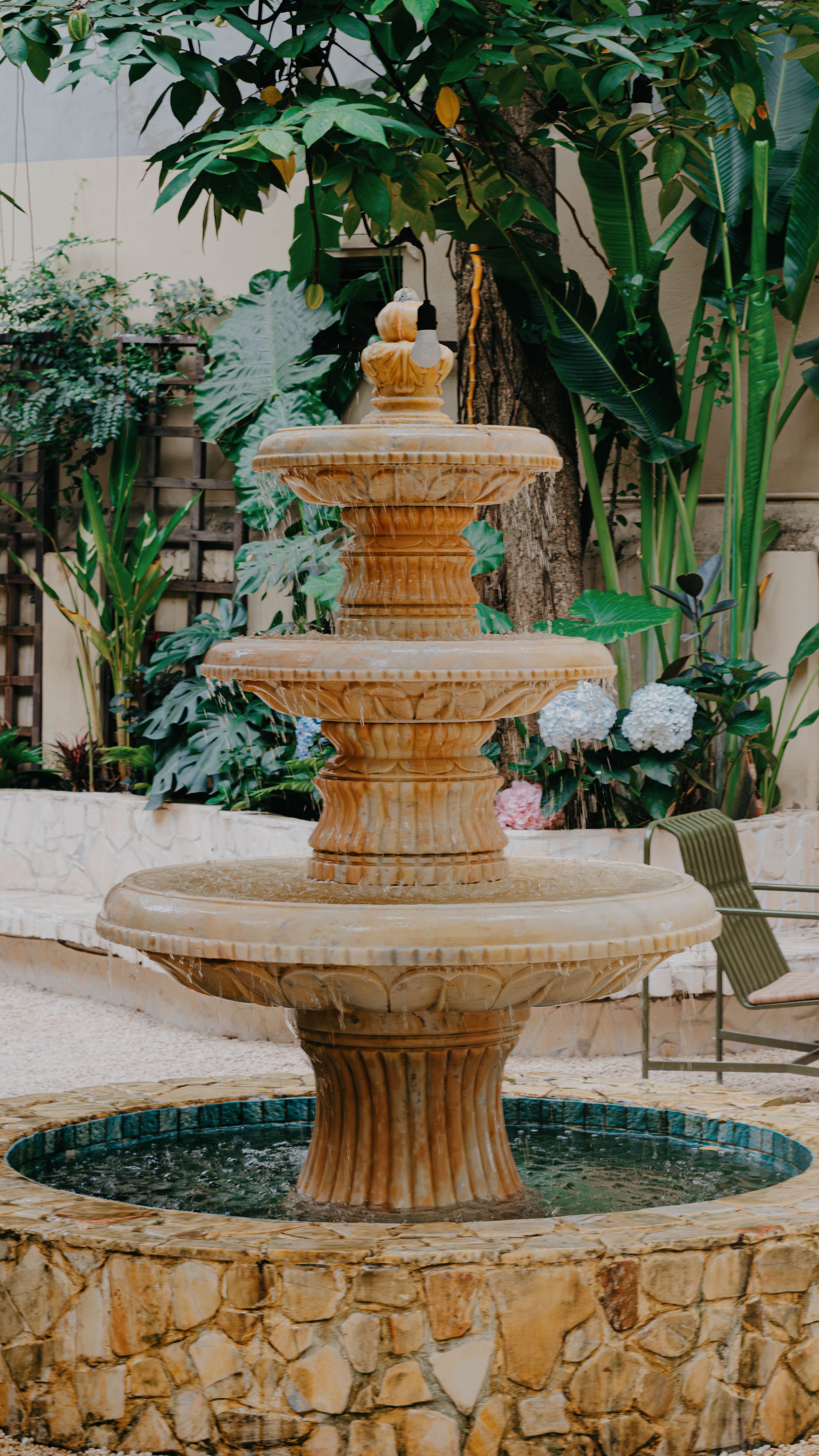 Tiered stone garden fountain